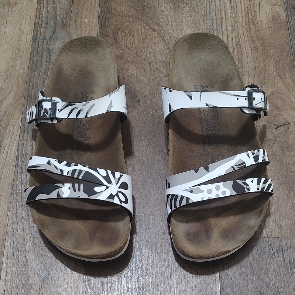 Birkis Claudia White and Black Strappy Sandals